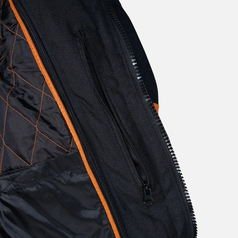 Speed and Strength Motorcycle Jacket Mens Black Orange Leather Trim Large L